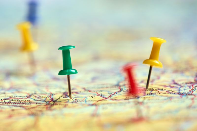 los angeles zip codes pinned on a map