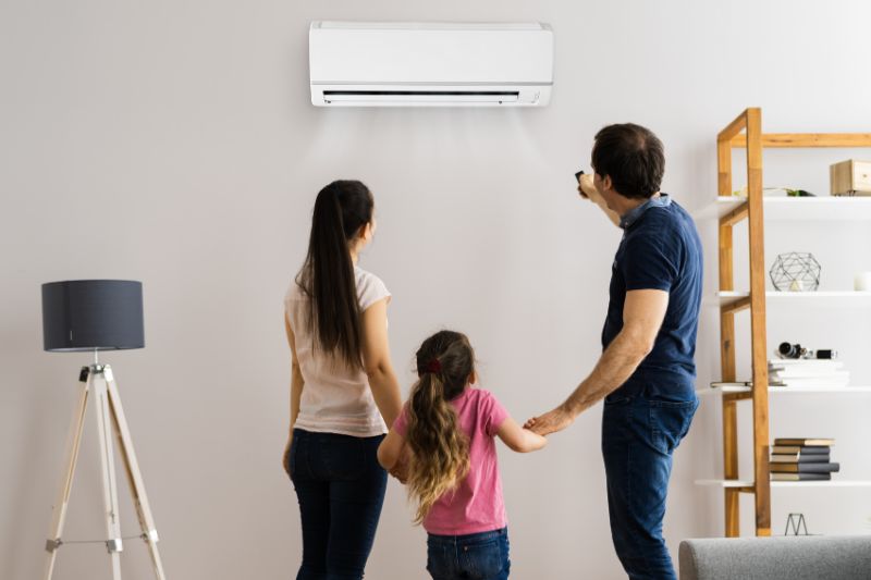 Family looking at aircon in California