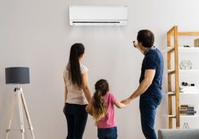 Family looking at aircon in California